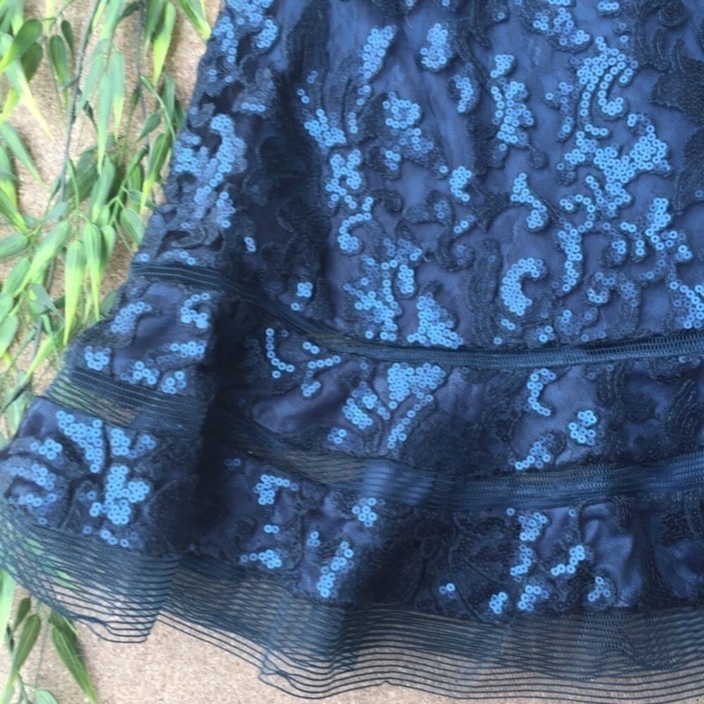 Tadashi Shoji Sequin Floral Brocade Cocktail Dress Womens 4 Navy - Picture 4 of 8